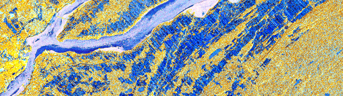 image radar de l'estuaire du Saint-Laurent acquise par la MCR en février 2021, alors que des glaces à la dérive formaient une fascinante mosaïque en mouvement