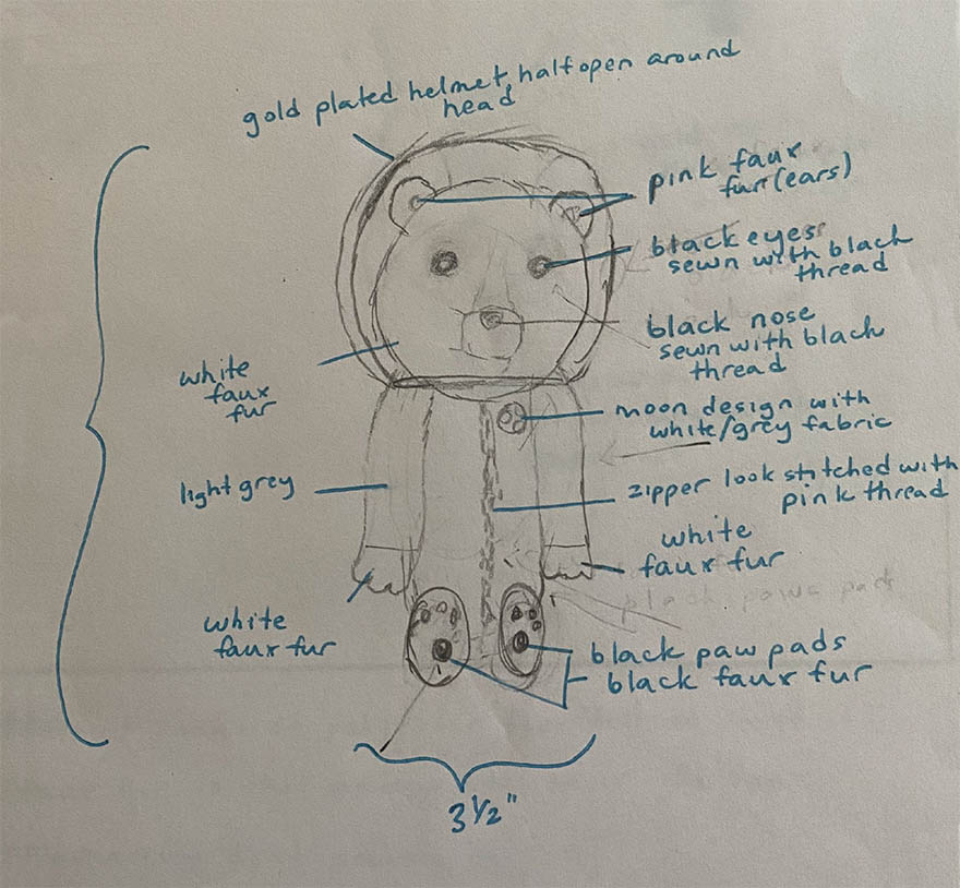 A labeled sketch of a bear wearing a spacesuit and an astronaut helmet.