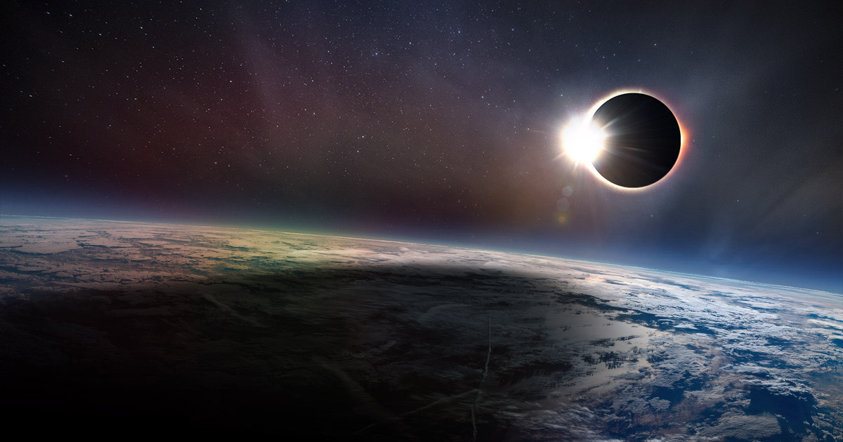Vue d'artiste d'une éclipse solaire totale