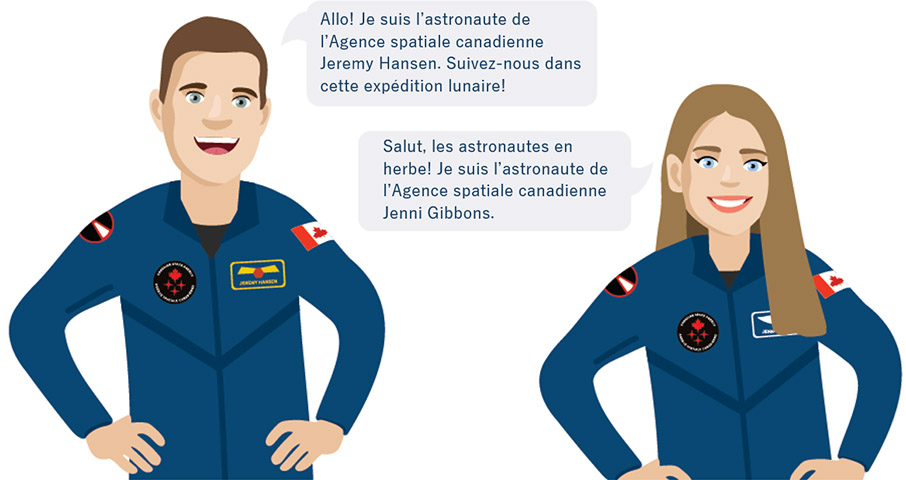 Personnages dessinés de Jeremy et Jenni vêtus de leur combinaison de vol.