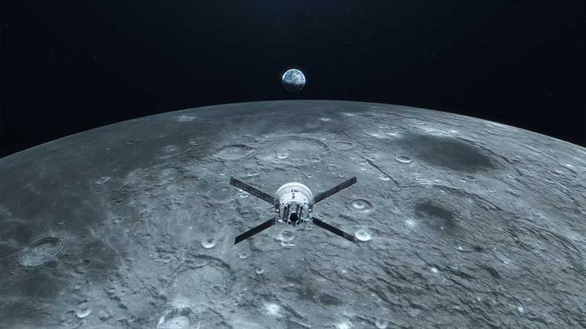 Vue d'artiste d'un lever de Terre durant la mission Artemis I