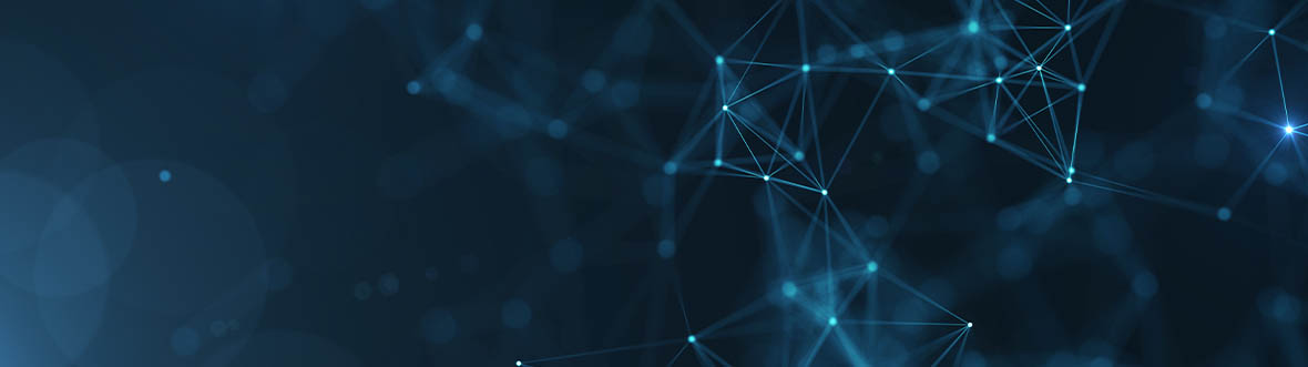 Abstract design showing glowing blue lines and connected nodes forming a network pattern.