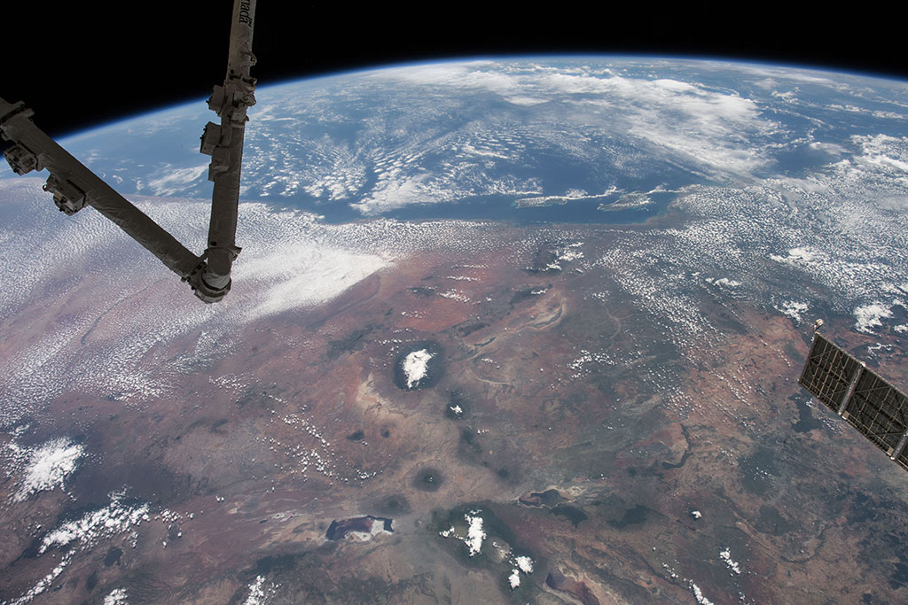 At the bottom, just to the left of the centre of this photo, is Lake Natron in Tanzania. (Credit: NASA)