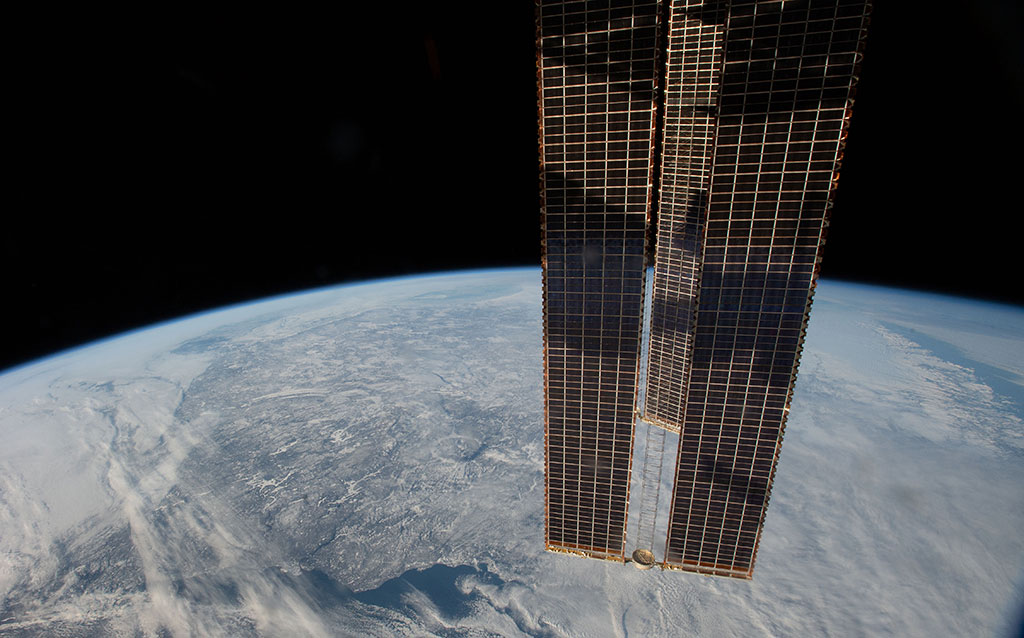 <strong>Meteorite impact craters!: </strong>This photo of the Manicouagan crater in Quebec, Canada, (ring feature, bottom centre) was taken by David Saint-Jacques from aboard the International Space Station. (Credit: Canadian Space Agency/NASA)