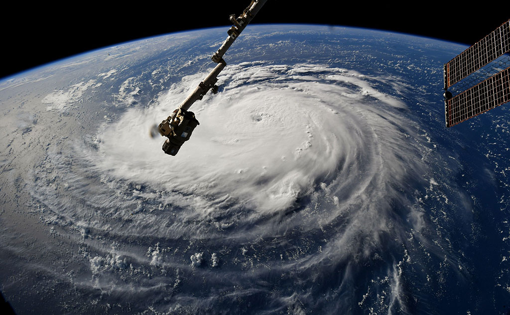 Hurricane Florence seen from the International Space Station with Canadarm2 in the foreground. (Credit: NASA)