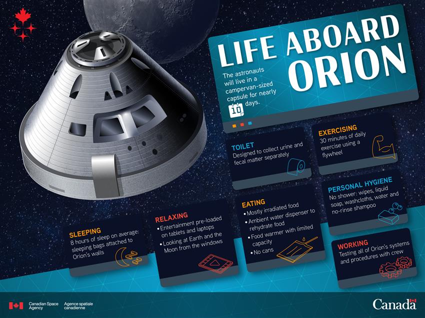 Infographic about life aboard Orion.