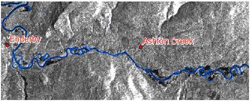Map of flooding near Enderby - Before.